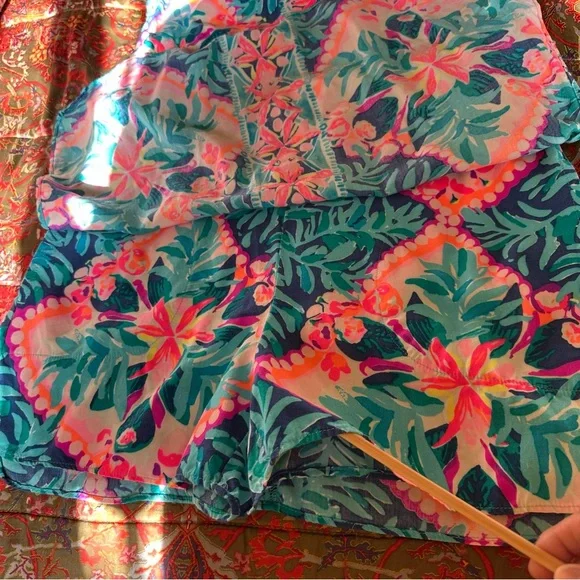 Lilly Pulitzer Sleeveless Pink and Blue Floral Romper - Picture 13 of 14